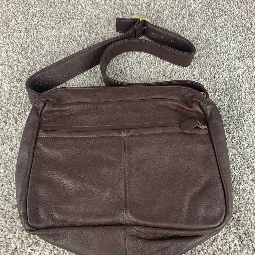 Coronado leather Shoulder Bag Purse Chocolate Brown Outside Pokets Adjust Strap